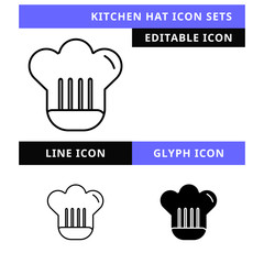 Kitchen Hat icons set vector design, modern editable line and  glyph icon, black color and isolated for icon presentation, website and banner