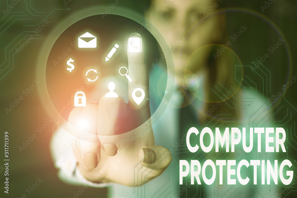 Poster conceptual hand writing showing computer protecting. concept meaning protecting computer against una