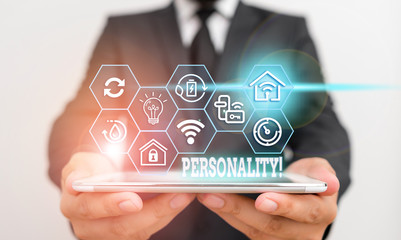 Conceptual hand writing showing Personality. Concept meaning combination characteristics that form...