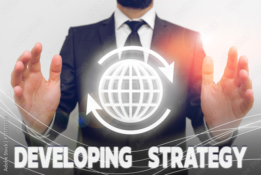 Poster text sign showing developing strategy. business photo text game plan that sets specific goals and ob