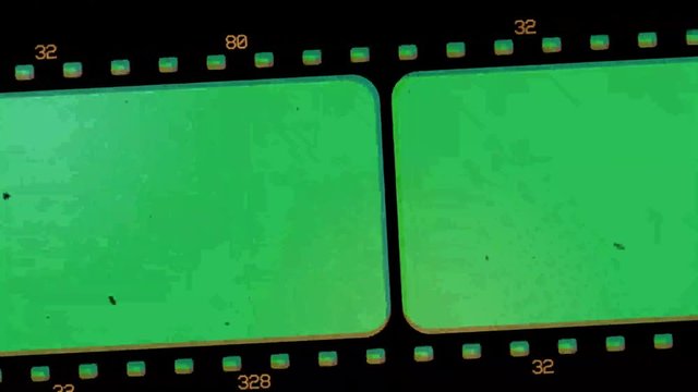Animation movie film frame with green background.