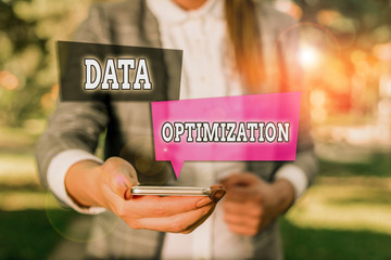 Conceptual hand writing showing Data Optimization. Concept meaning process that prepares the...