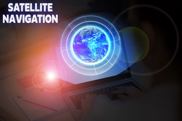 Conceptual hand writing showing Satellite Navigation. Concept meaning system providing autonomous...