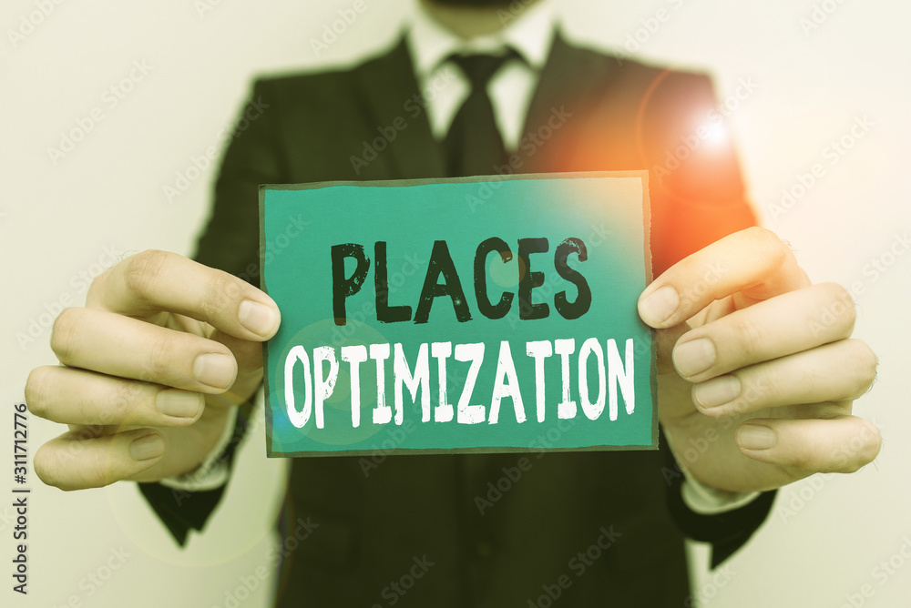 Poster writing note showing places optimization. business concept for improve searching for something in a 