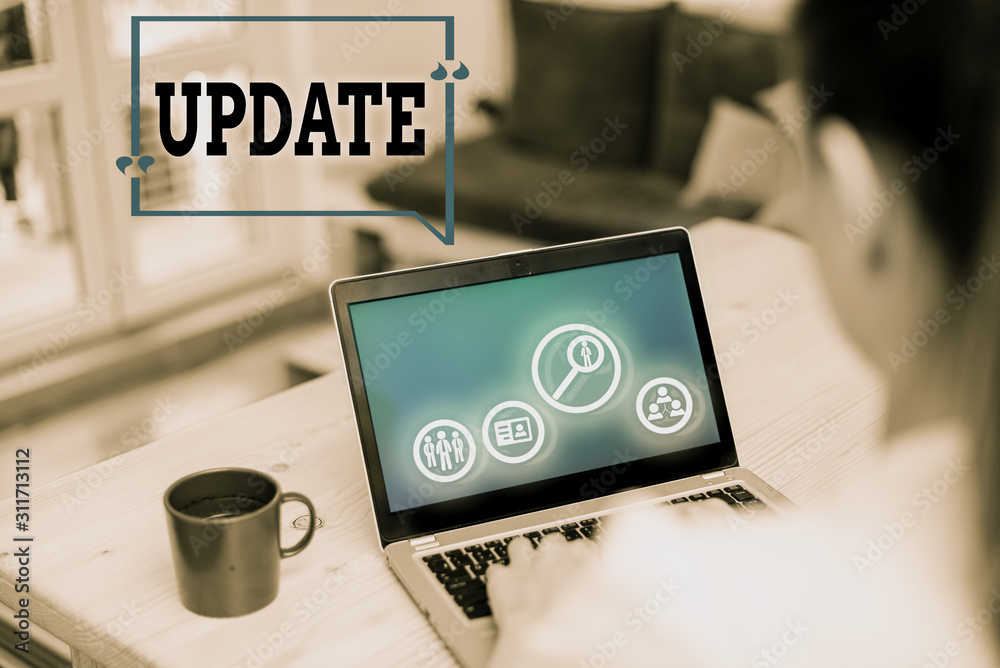 Sticker text sign showing update. business photo showcasing by adding new information or making corrections 