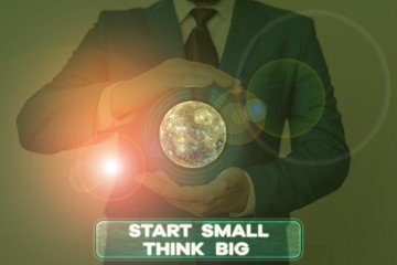 Word writing text Start Small Think Big. Business photo showcasing Initiate with few things have something great in mind Elements of this image furnished by NASA