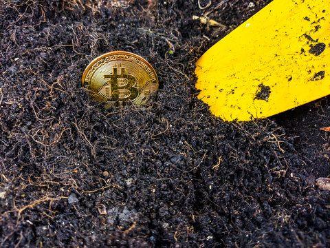 Concept Of Mining And Digging The Bitcoins From The Soil With A Shovel As An Investment In Cryptocurrencies As A Preferable Currency Of The Future