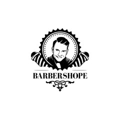 barbershope vector logo design. neat hair. vintage style barbershop logo