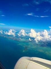 airplane view of tropical ocean
