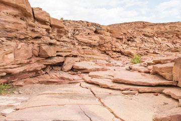Colored canyon with red rocks. Egypt, desert, the Sinai Peninsula, Dahab.