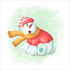 Cartoon Cute Polar Bear Merry Christmas Illustration Vector