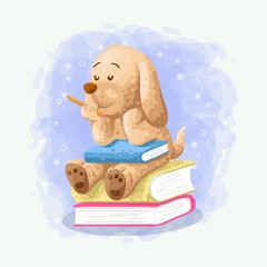 Cartoon Cute Dog Sit on the Book Illustration Vector