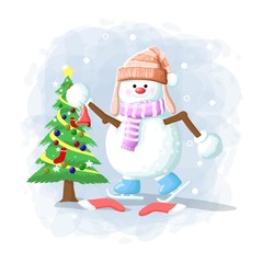 Cartoon Cute Snowman Christmas Illustration Vector