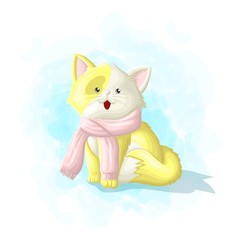 Cartoon Cute Cat Winter Illustration Vector