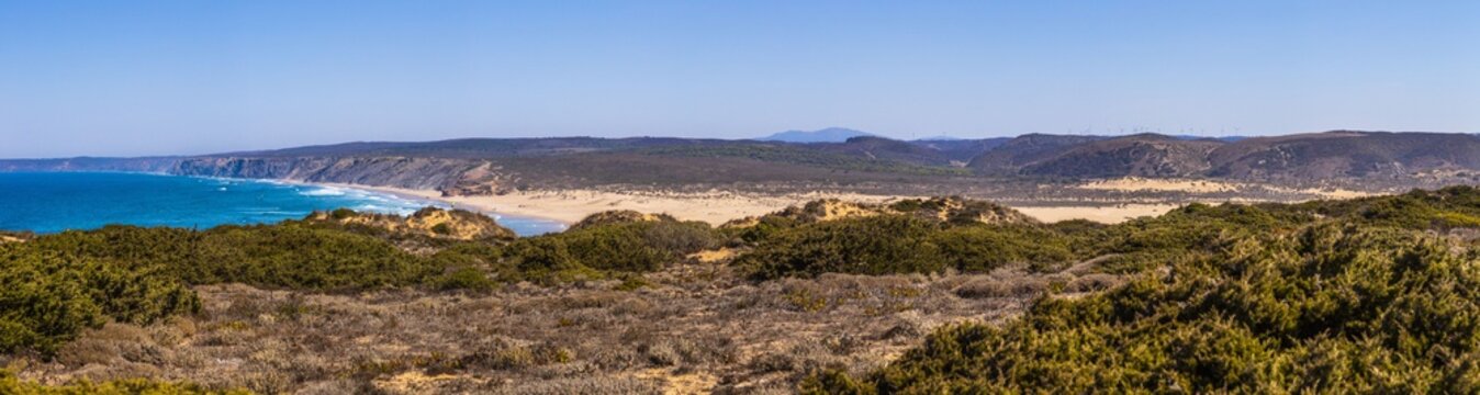 Panoramic picture of Praia da Bordeira in Portugal in summer