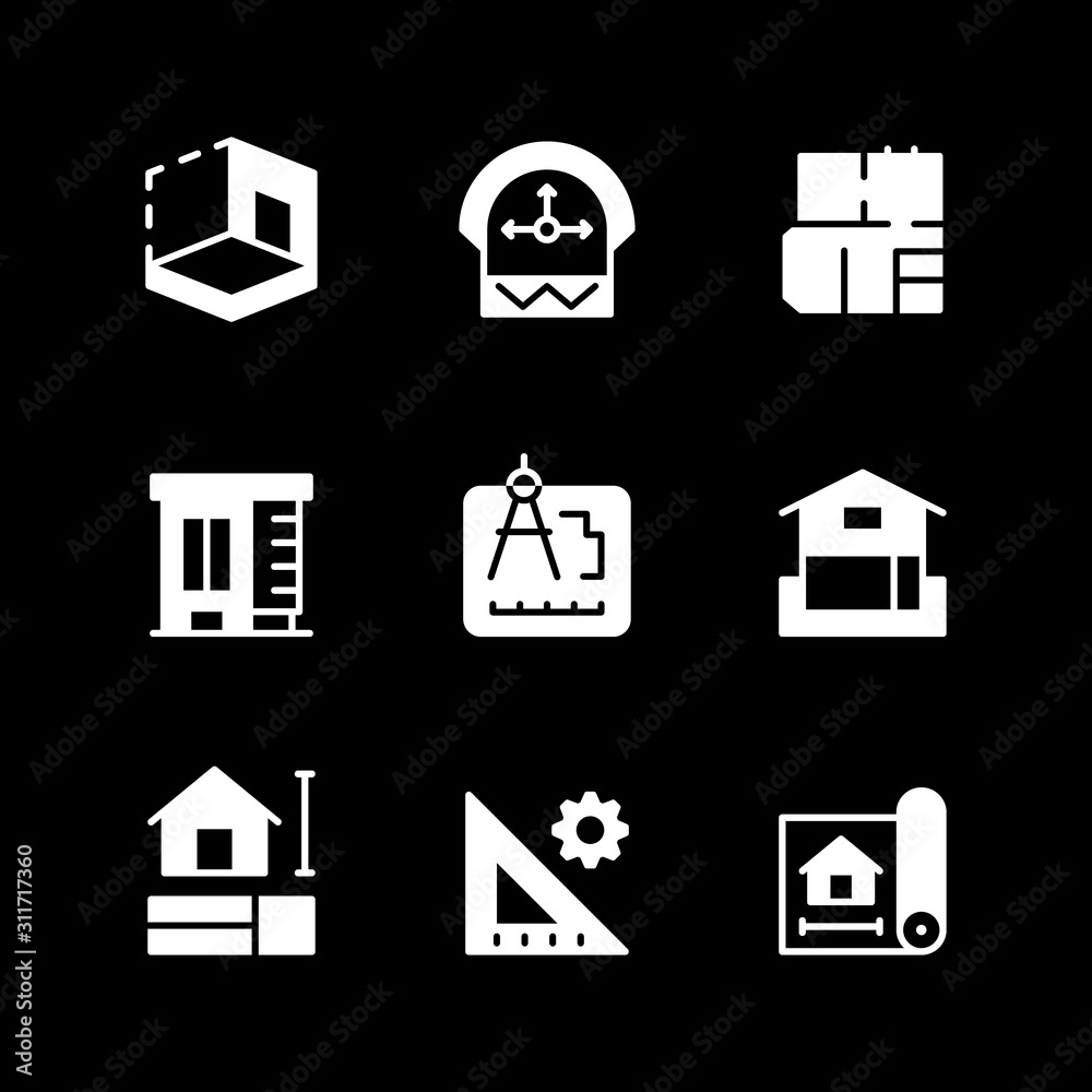 Wall mural Set glyph icons of architectural