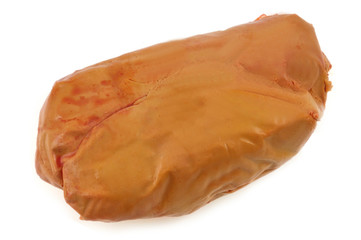 Foie gras mi-cuit en gros plan sur fond blanc