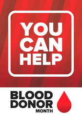 National Blood Donor Month. Awareness and prevention. Celebrate annual in January. Medical healthcare concept. Human support and protection. Poster, banner and background. Vector illustration