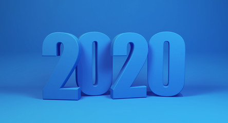 2020 new year text on blue background. 3d render