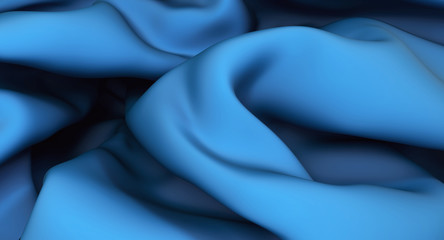 3d render, digital illustration, abstract folded, drapery, blue textile cover