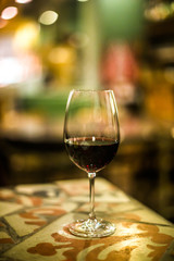 Glass of red wine in a cafe in Rome