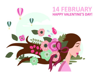 February 14, valentines day, girl with flowers