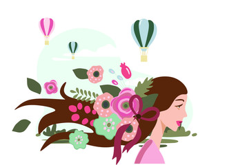 vector illustration, girl with flowers