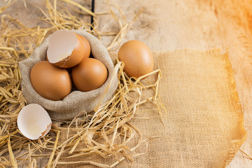 Fresh eggs from the farm are placed on the table. Prepared for cooking