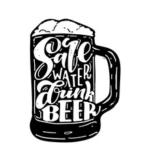 Save water drink beer - cute hand drawn doodle lettering postcard pattern background