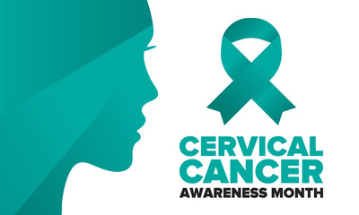 Cervical Cancer Awareness Month. Celebrate annual in January. Woman healthcare. Girl solidarity. Cancer prevention. Female disease. Medical healthcare concept. Poster, banner and background. Vector