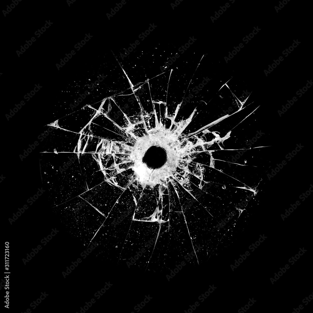Poster broken glass with cracks isolated on a black background