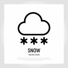 Snow icon: snowflakes falling from cloud. Weather symbol in flat style. Modern vector illustration.