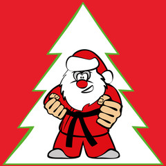 New Year and Merry Christmas Martial arts Karate Santa fighter in red kimono silhouette scene. Vector. EPS.