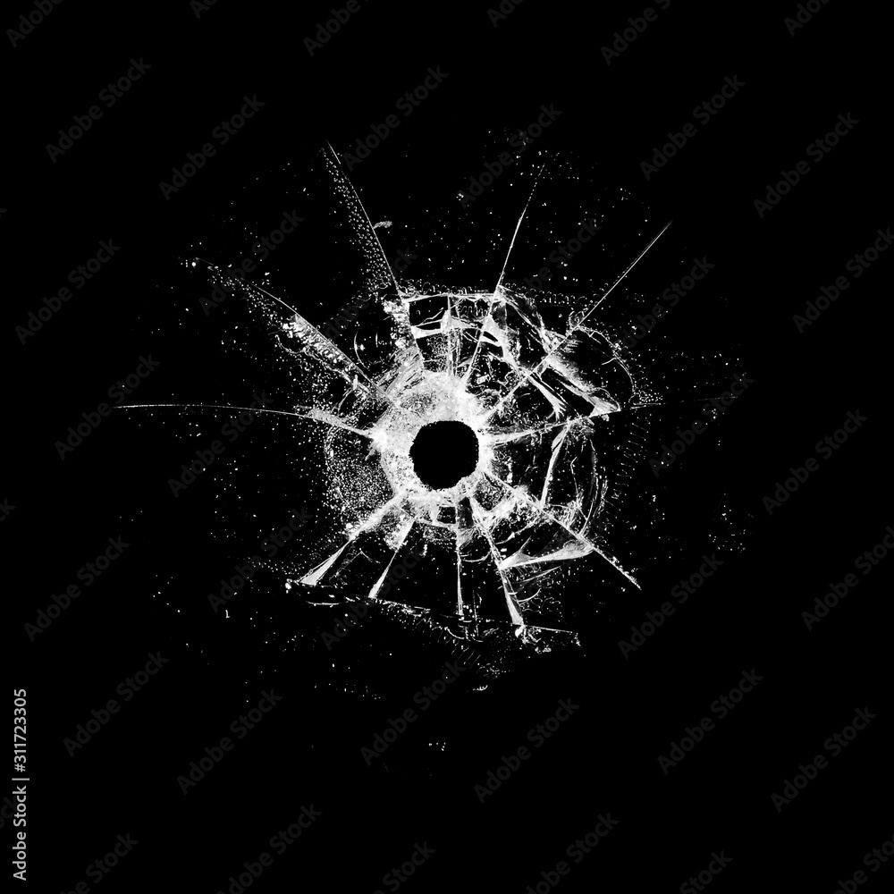 Poster broken glass with cracks isolated on a black background