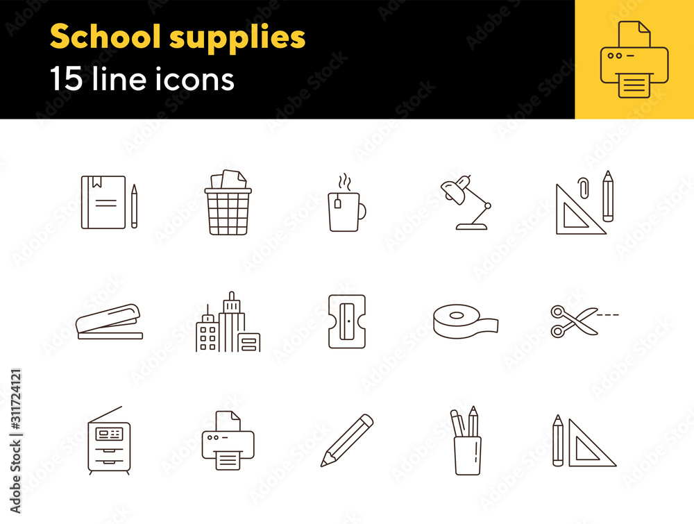 Poster School supplies icon set