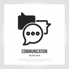 Chat logo: three speech bubbles in different shape. Thin line icon. Business communication. Vector illustration.