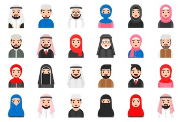Muslim avatar vector icon set, flat style
