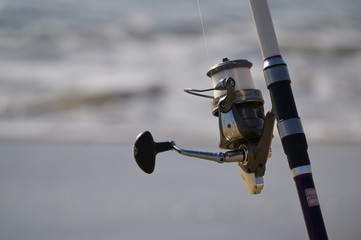 Partial view of a fishing rod.