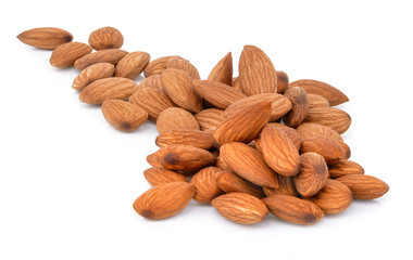 group of almonds isolated on white