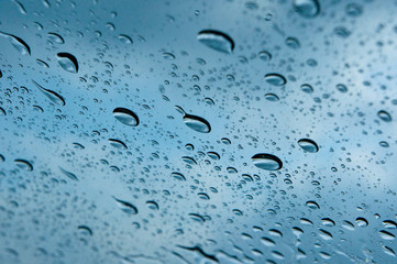Water drop on a glass during raining season