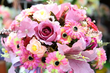 Close up of artificial flower bouquet.