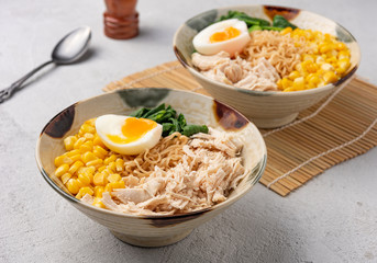 dry noodle corn with vegetable food background 