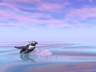 Single penguin climbing on a small iceberg - 3D render