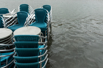 Fototapeta premium chairs in the flooded San Marco square