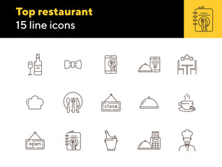 Top restaurant line icon set