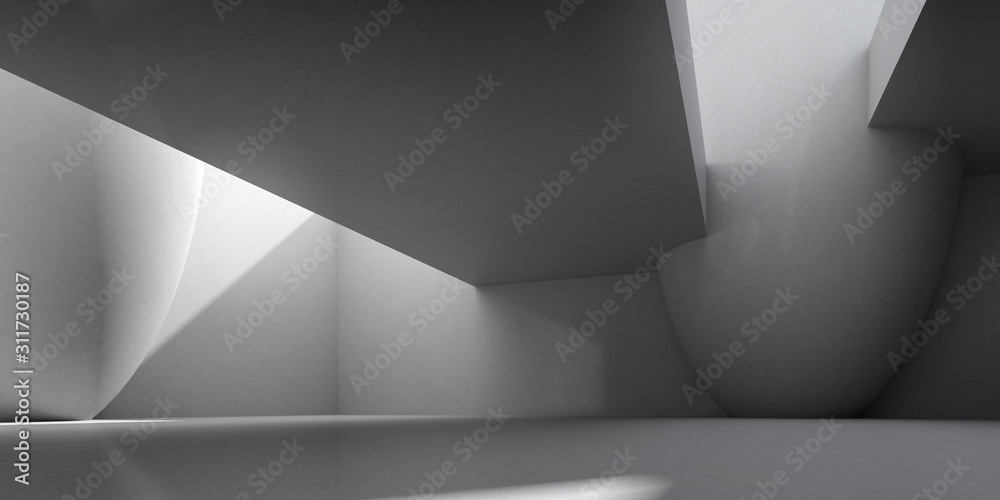 Poster abstract of concrete interior space with sun light cast the shadow on the wall and floor,geometric s