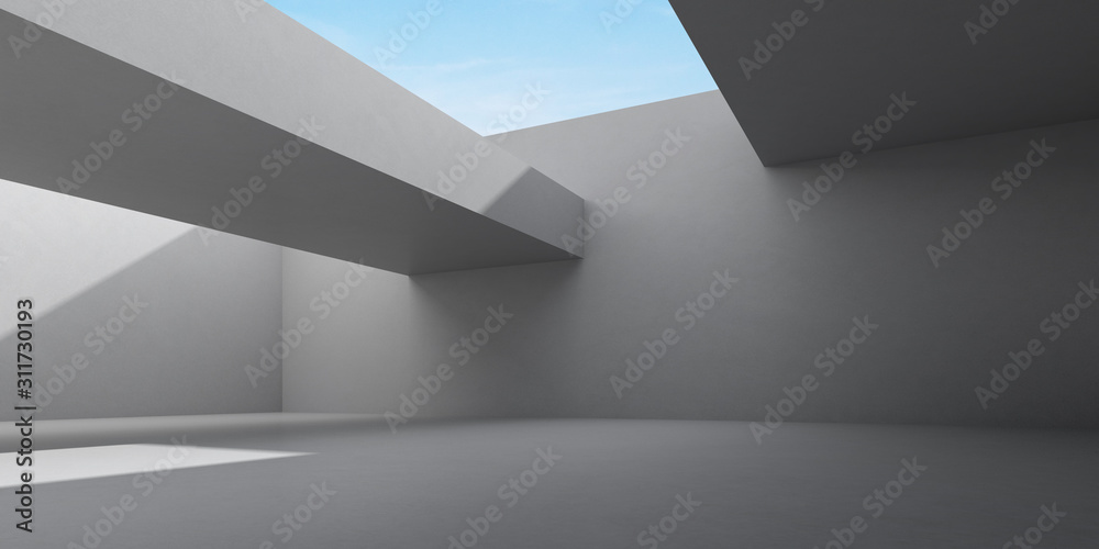 Poster abstract of concrete interior space with sun light cast the shadow on the wall and floor,geometric s