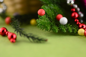 Christmas Decoration: Christmas ball and ornaments with the branch of Christmas tree