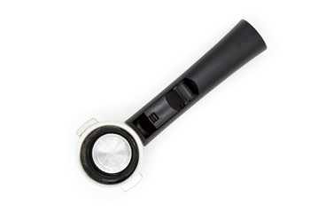 Holder from coffee maker isolated on white background. Top view
