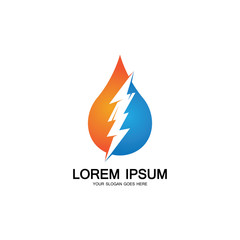 water energy and lightning thunder power energy logo icon template